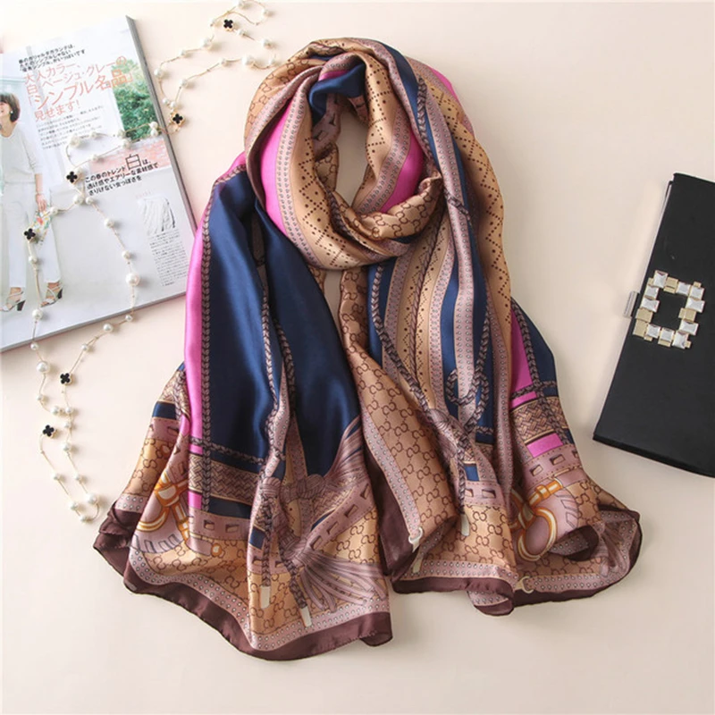 European and American decoration luxury simulation silk scarf letter printing scarf fashion decorative shawl warm hooded scarf