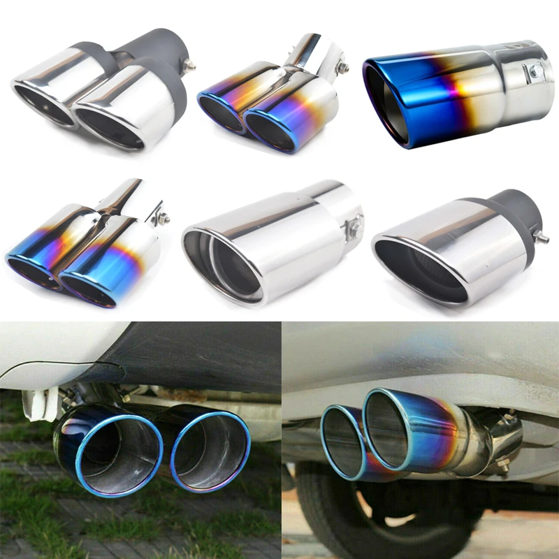 

63mm/2.48'' Universal Single/Dual Outlet Car Exhaust Tailpipe Muffler Tube Silencer Blue / Silver Stainless Steel Slip On