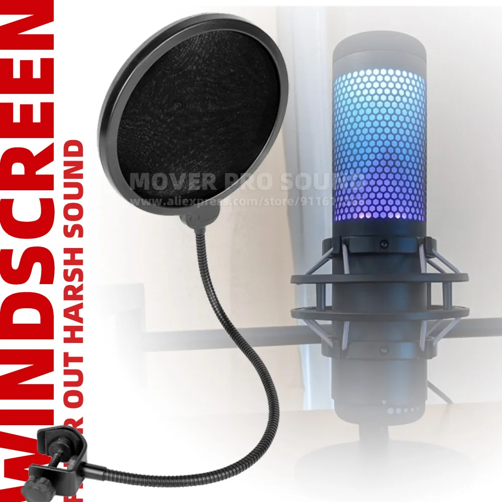 

For Kingston HyperX Hyper X Quadcast S Microphone Windshield Double Layer Screen Mic Anti Pop Filter Windscreen Windproof Shield