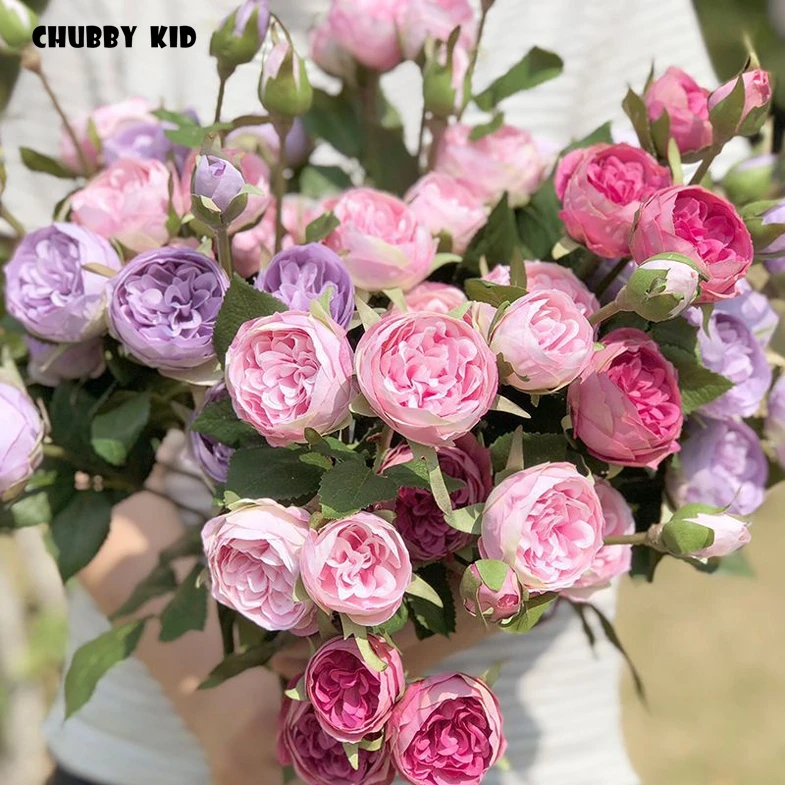 

10pcs/lot! wholesale High quality 5 heads artificial rose silk flowers fake rose wedding decorative beautiful Austin Rose flower