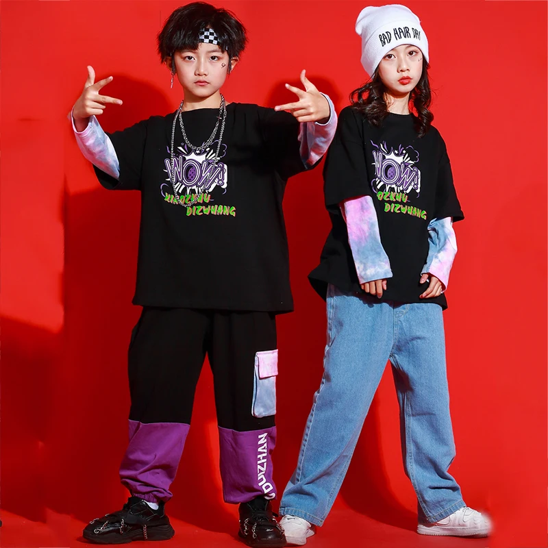

Children Street Dance Clothes Long Sleeves Top Pants For Boys Girls Jazz Costumes Kids Hip Hop Dance Clothing Outfits SL5923