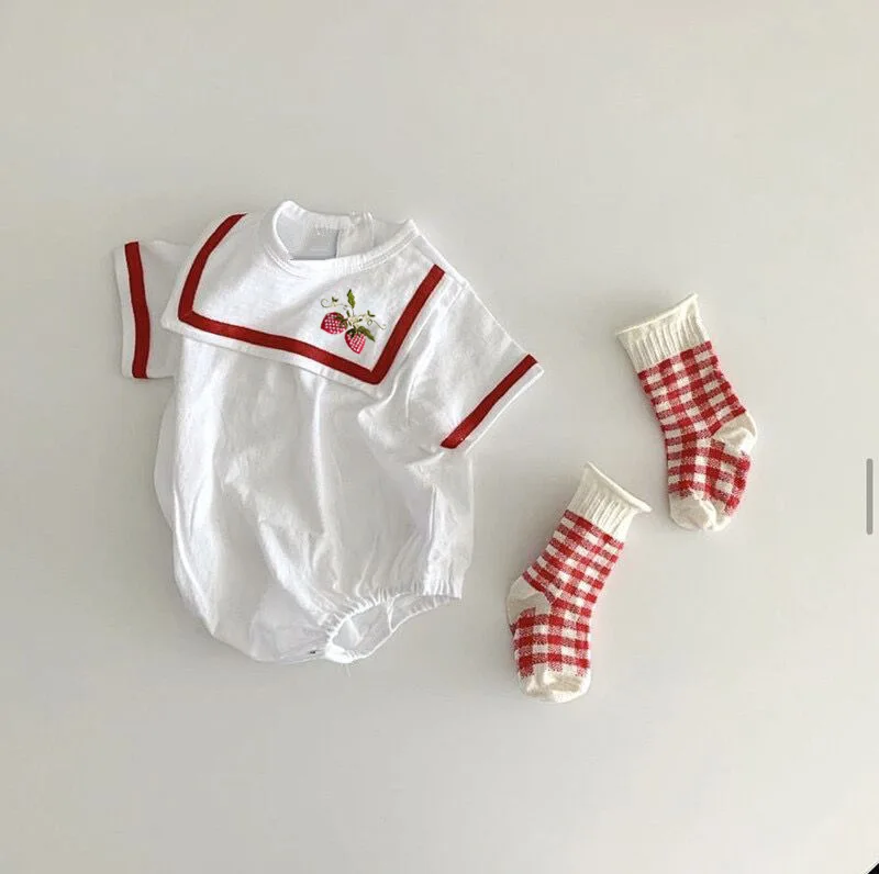 2024 New Summer Baby Boys Girls Bodysuits Cotton Baby Clothes Cute Dog Cherry Unisex Short Sleeve Jumpsuit Baby Clothing