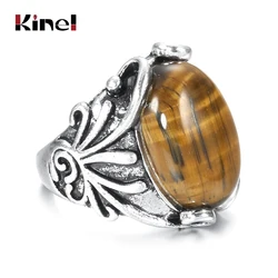 Kinel Boho Style Natural Stone Rings for Women Tibetan Silver Tungsten Green Zircon Multi-layer Statement Ring Wedding Jewelry