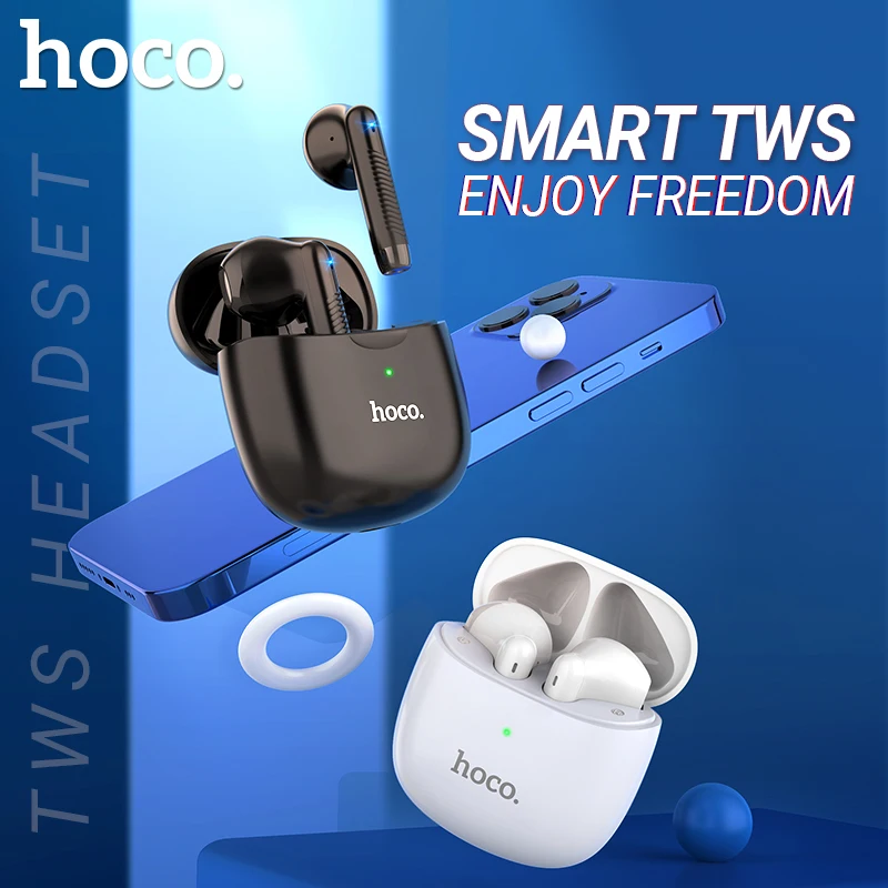 hoco true wireless headset with microphone BT 5.1 charging case box stereo sound TWS earphones earbuds mic touch control