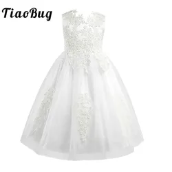 Vestido de encaje Floral sin mangas para niños, vestido de fiesta de bodas y graduación, longitud de té, primera comunión, niña de las flores, Blanco/Marfil