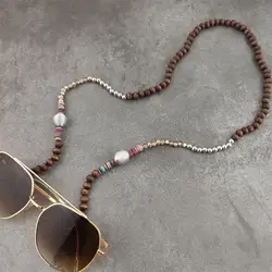 Boho Wood Beads Eyeglass Chains with Silver Ball Metal Sunglasses Reading Glasses Chain Eyewears Cord Holder Neck Strap Rope