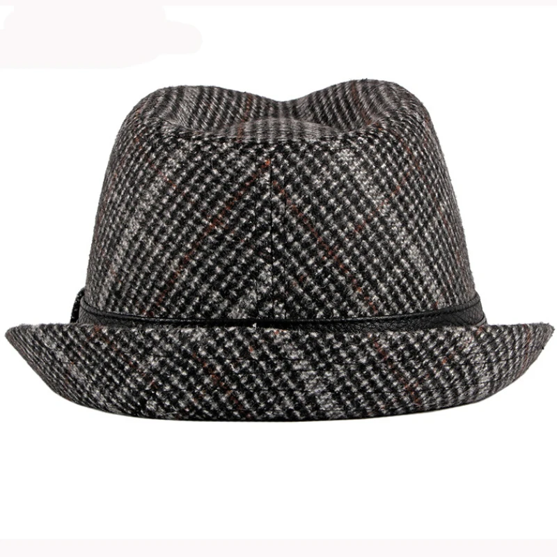 HT2774 Fedoras Autumn Winter Hat Caps for Men Vintage Plaid Wool Hat Retro Gentleman Black Band Fedora Hat Male Trilby Jazz Hat