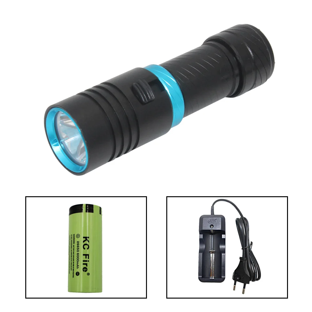 Uvダイビングled懐中電灯防水18650 26650トーチ紫ライトダイビング100メートル水中キャンプランテルナランプ無段階調光
