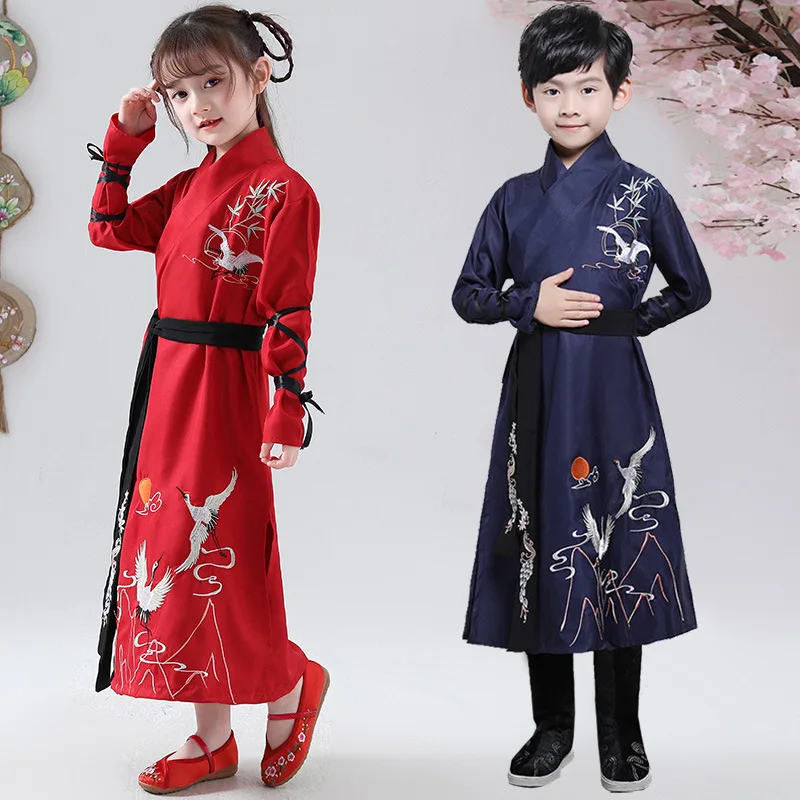 Child Hanfu Traditional Chinese Dance Costume Girl Boy Tang Dynasty Embroidery Dress Child Clothing Folk Kungfu Children Ancient