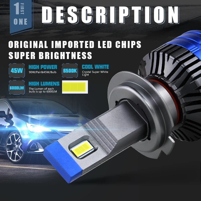 R8 2pcs Z7s Car Premium Headlight LED Light Bulbs H1 H7 H4 H11 H8 9005 9006 90Watts 12000Lumens 12V Canbus EMC For BMW Audi