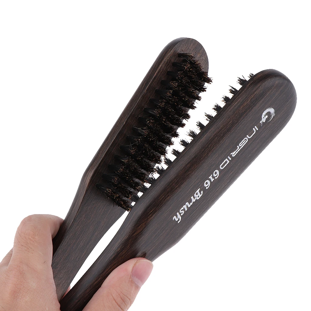 V Shape DIY Salon Hairdressing Hair Straightening Hair Brush Straightener Wooden Anti-static Dual-Brush Comb