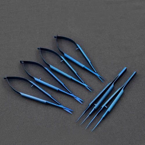 Imagen 1 del producto Instrumentos de microcirugía de titanio, Kit de instrumentos de microcirugía, tijeras, soporte de aguja, pinzas, 14cm