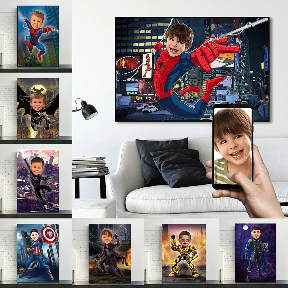 Drehen Sich In Marvel Spinne Mann Batman Leinwand Poster Für Kinderzimmer Decor Personifizierte Druck Wand Kunst Kinder Geschenk