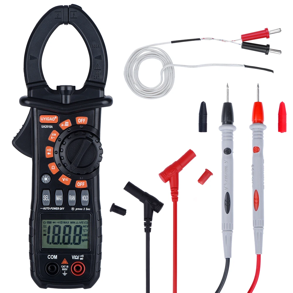 

UA2018A Clamp Meter Auto-Ranging TRMS Multimeter Digital Electrical Tester LCD Display 600 Amps Digital NCV Tester QHTITEC New