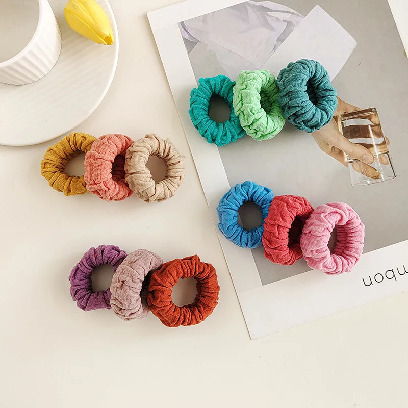 3Pcs Cute Colorful Hair Bun Elastic Rubber Band Seamless Nylon Hair Band Thick Hair Tie Women Girls Scrunchies Ponytail Holder