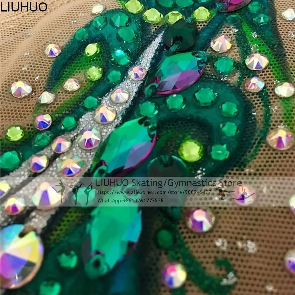 LIUHUO Rhythmic Gymnastics Leotards Women Green Spandex Rhinestones Competition Rhythmic Costumes Ice Skating