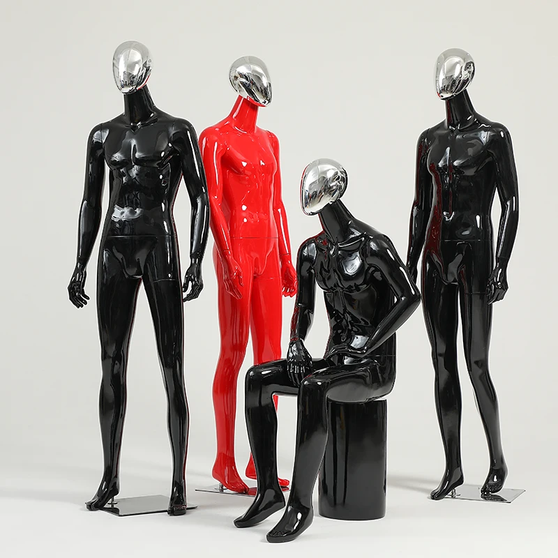 Men Full Body Movable Electroplate Head Dummy Bright Back Mannequin Red Model