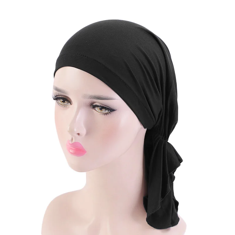 Muslim Bamboo Cotton Pre-Tied Scarf Chemo Bonnet Caps Women Hair Accessories Cancer Bandanas Headscarf Wrap Pirate Hat Headwear