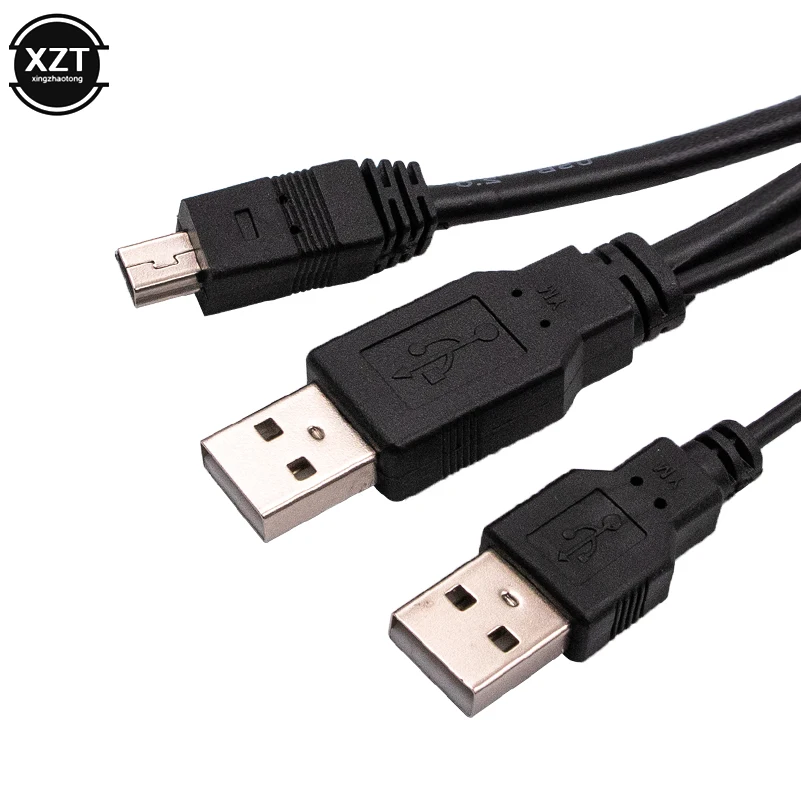 1Pcs 2 in 1 USB 2.0 double A Type 2A Male to Mini 5 Pin Male Y Cable 70cm 2ft For 2.5" Mobile Hard Disk Drive HDD Date Cable