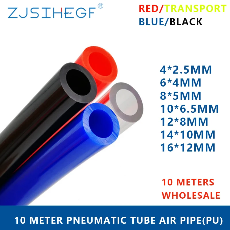 

10 Meters Lots Pneumatic Hose Pu Pipe 4 * 2.5 6 * 4 8 * 5 10 * 6.5 12 * 8 14 * 10 16 * 12 Mm Air Tube Compressor Tubing