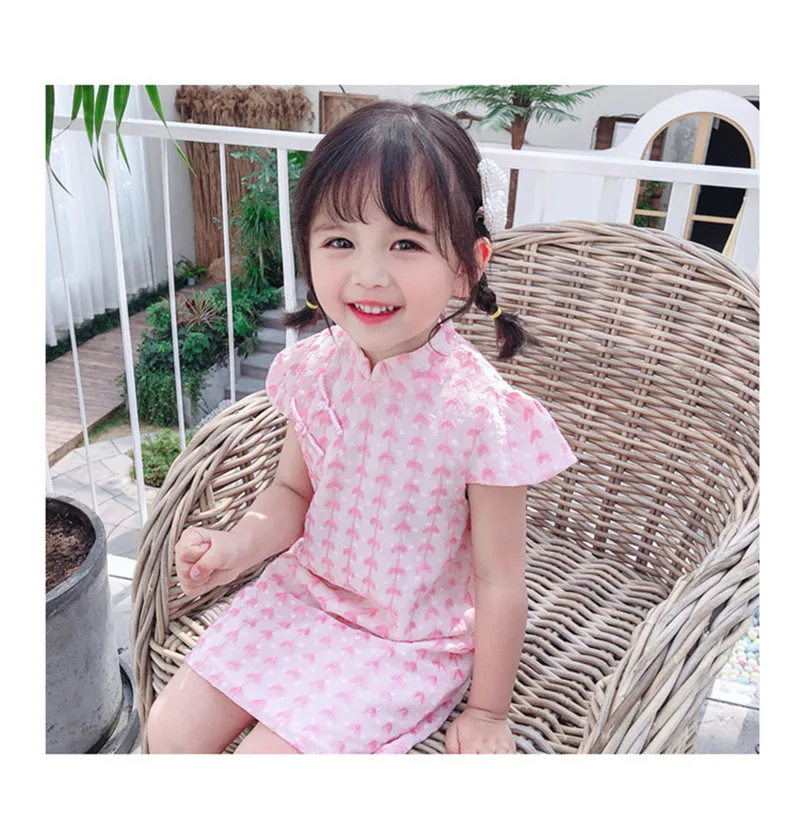 Fashion Summer Girls Dress Sweet Chinese Style Cheongsam Princess Dress Lace Qipao Kids Baby Girls Dress Children Party Clothes