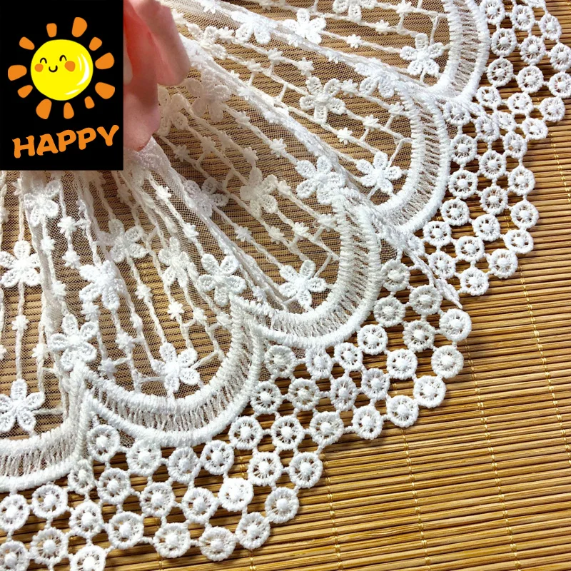 20CM Wide Luxury White Lace Embroidery Flowers Collar Trim Appliques Children Women Apparel Lace Fabric DIY Sewing Accessories