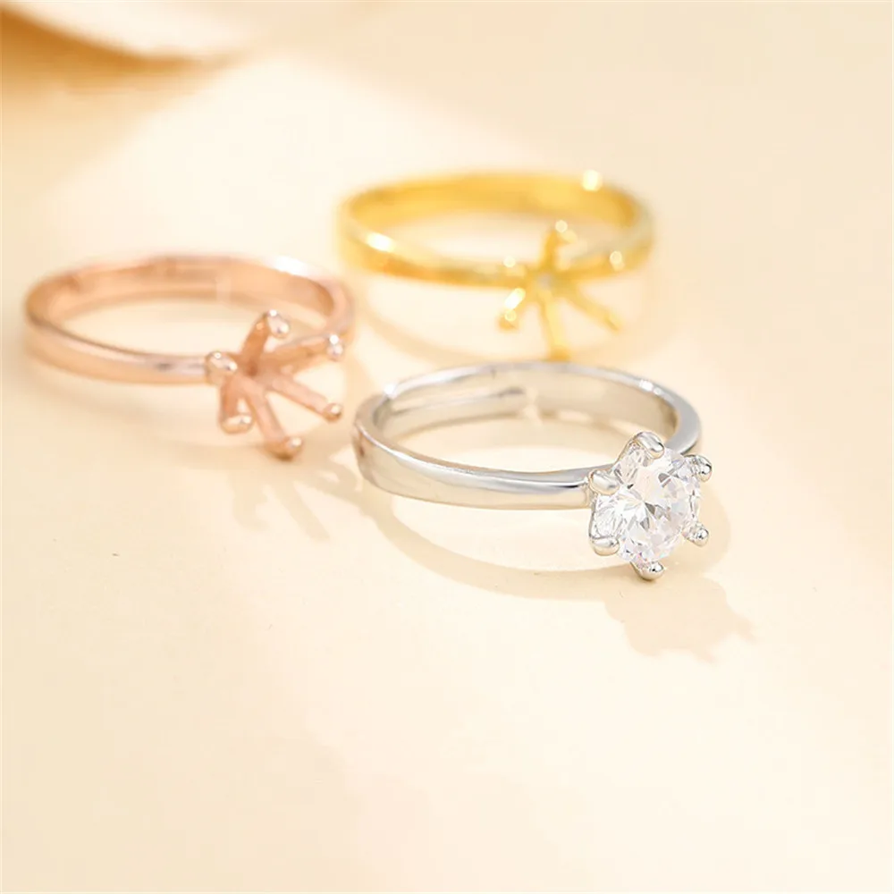 Ring Blank for 3.5mm/4.5mm/5.5mm/6.5mm/7.5mm Round Faceted Gemstones Gold Plated 925 Silver Adjustable Ring Setting