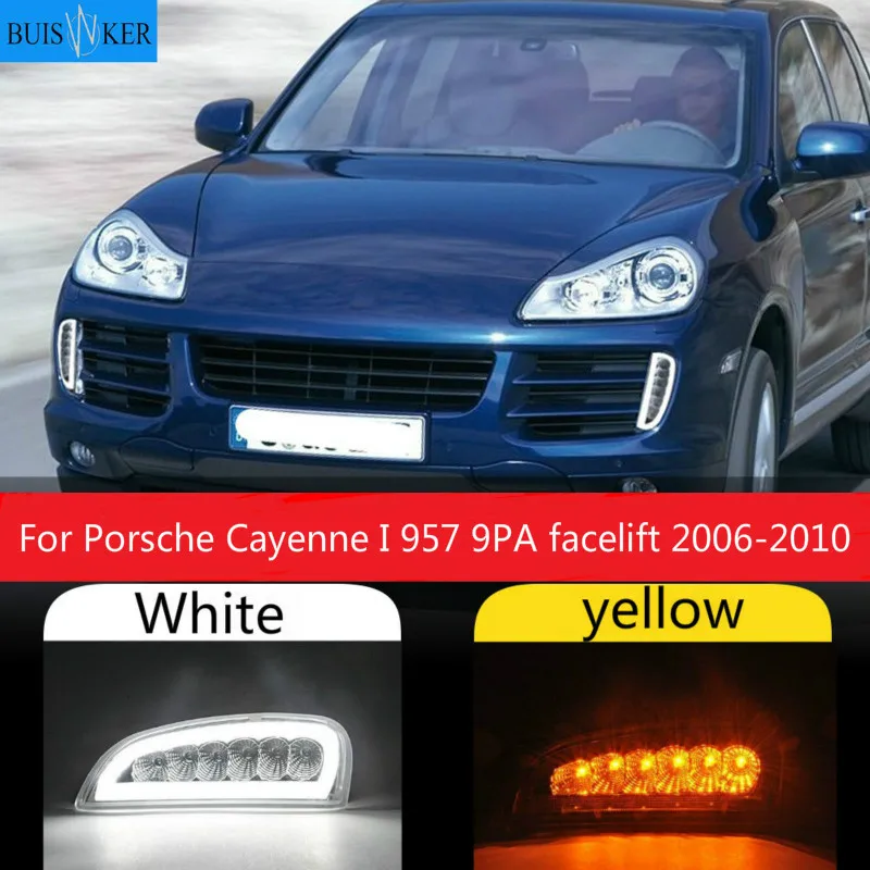 

LED DRL For Porsche Cayenne I 957 9PA facelift 2006-2010 White DRL Yellow Turn Signal Fog Cover Daytime Running Lights Kits