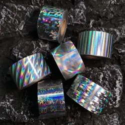 100m Laser Nail Foils for Metal Transfer Paper Geometric Sticker Marble Manicure Rainbow Metal Wraps Auroral Nail Decorations