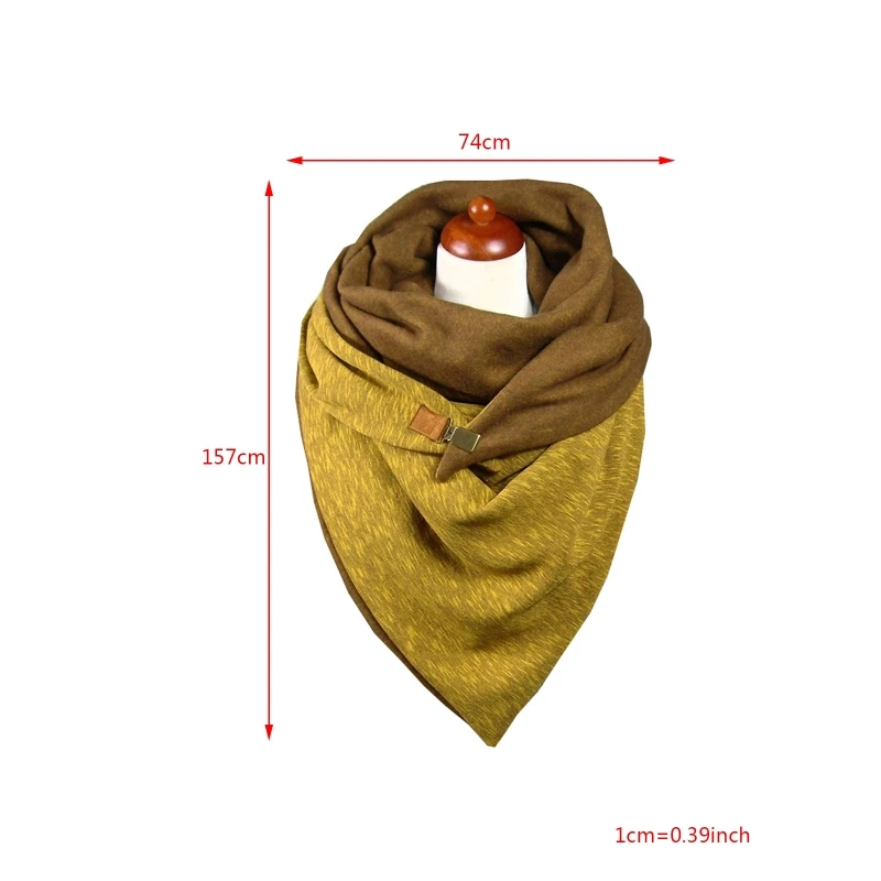 Women Winter Thicken Warm Scarf with Button Clip Vintage Floral Plaid Feather Printing Soft Wrap Bib Windproof Shawl