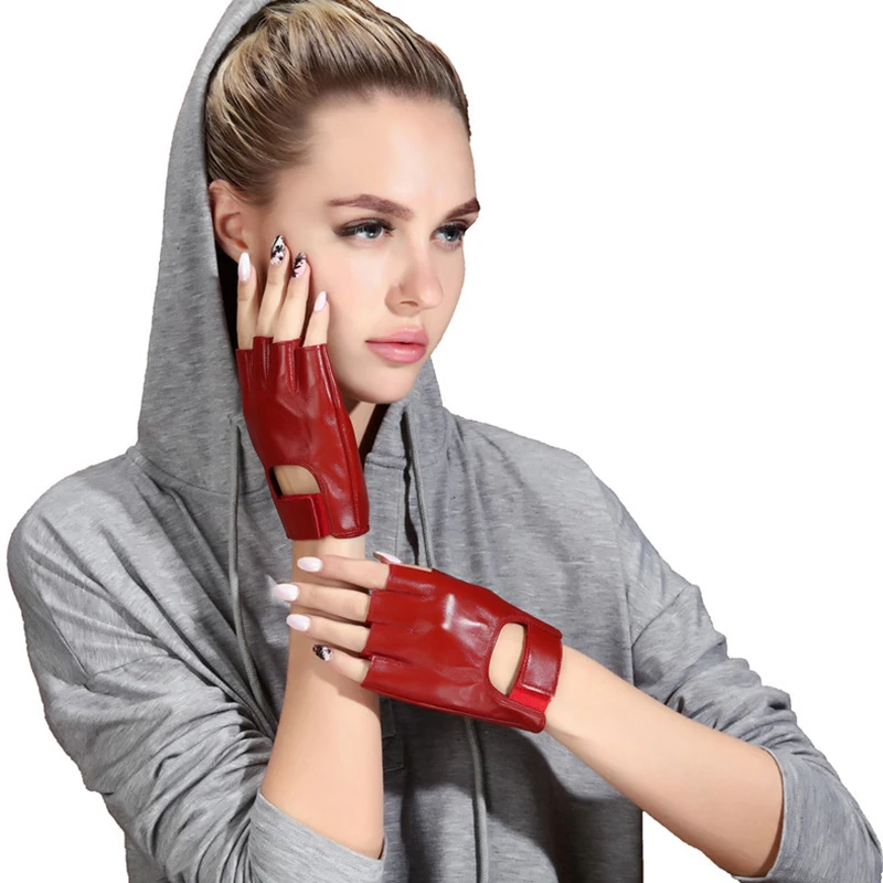 Ladies Real Leather Half Finger Gloves Spring Summer Sunscreen Driving Non-Slip Breathable Yoga Women Fingerless Gloves NS09-2