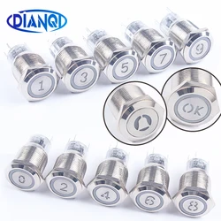 19mm Momentary Reset Waterproof Number Letter 0 1 2 3 4 5 6 7 8 9 10 Metal Push Button Switch Led Elevator Lift Alarm bell OK up