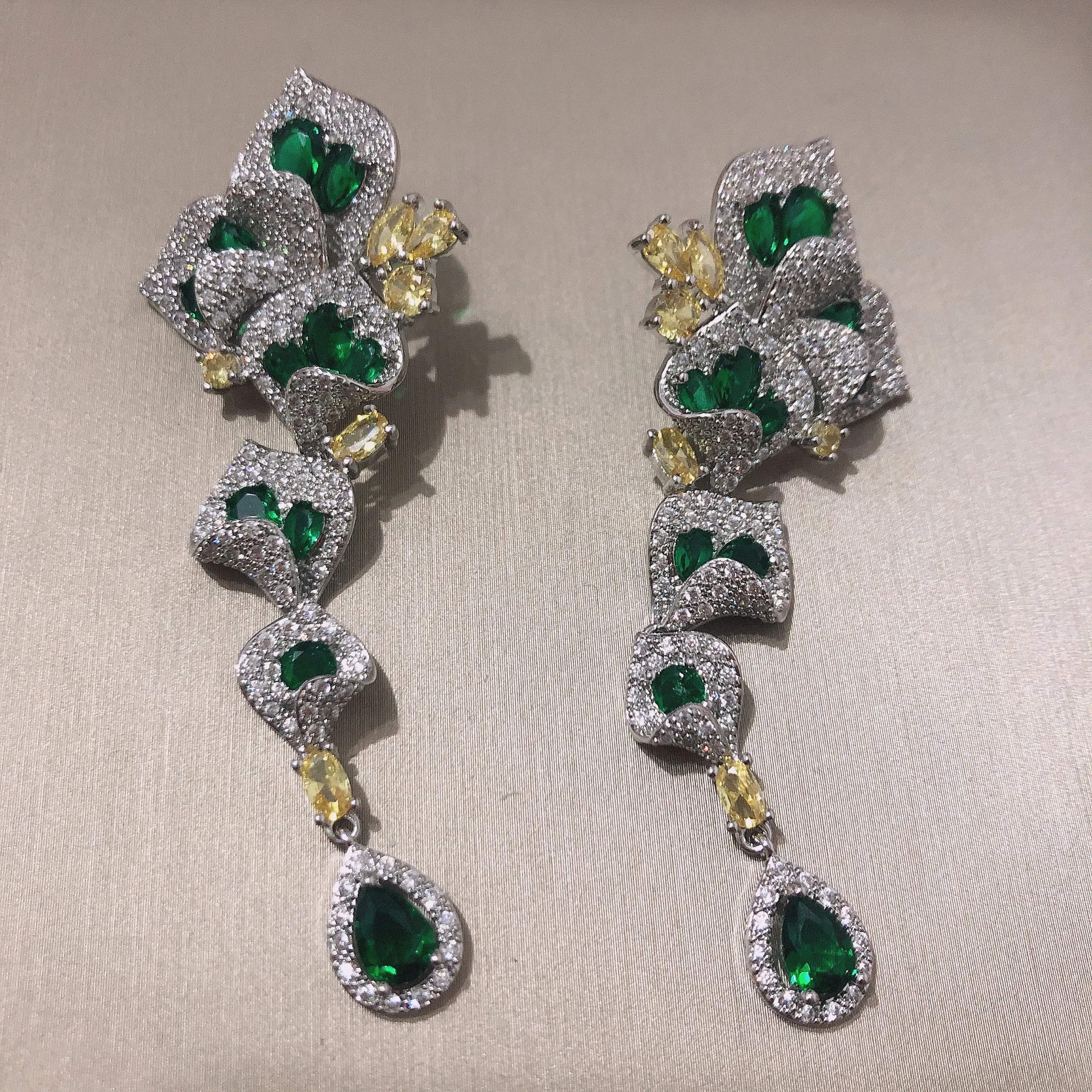 Bilincolor Fashion Green CZ Long Big  Heavy Luxury Drop Earring for Women