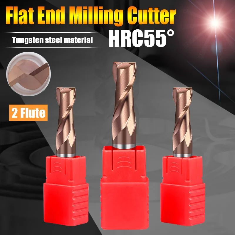 

CNC tools 6mm 8mm 10mm 12mm 14mm 16mm 18mm Shank Hard Alloy 2 Flute Flat End Mills HRC55 Carbide Tungsten Steel Milling Cutter