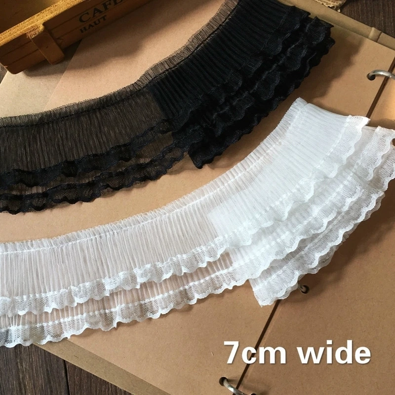 White Black Elastic Mesh Pleated Tulle Lace Fabric Embroidered Ribbon Trim For DIY Crafts Curtains Garment Dress Supplies Renda