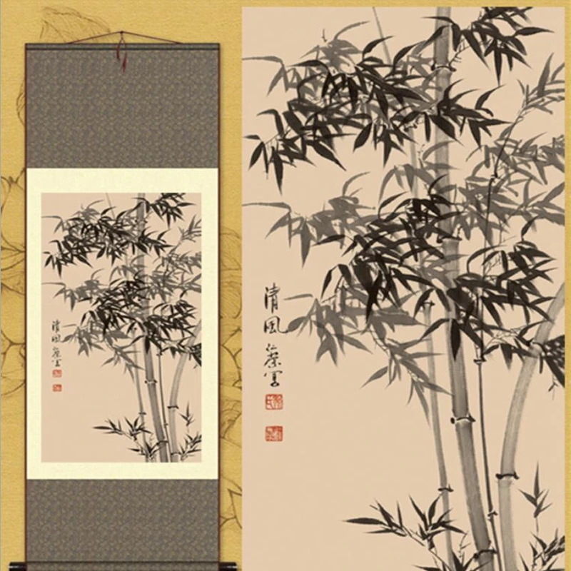 1pc Traditional Home/Office Decoration Chinese Silk Scroll  Bamboo Gongbi Painting SG03