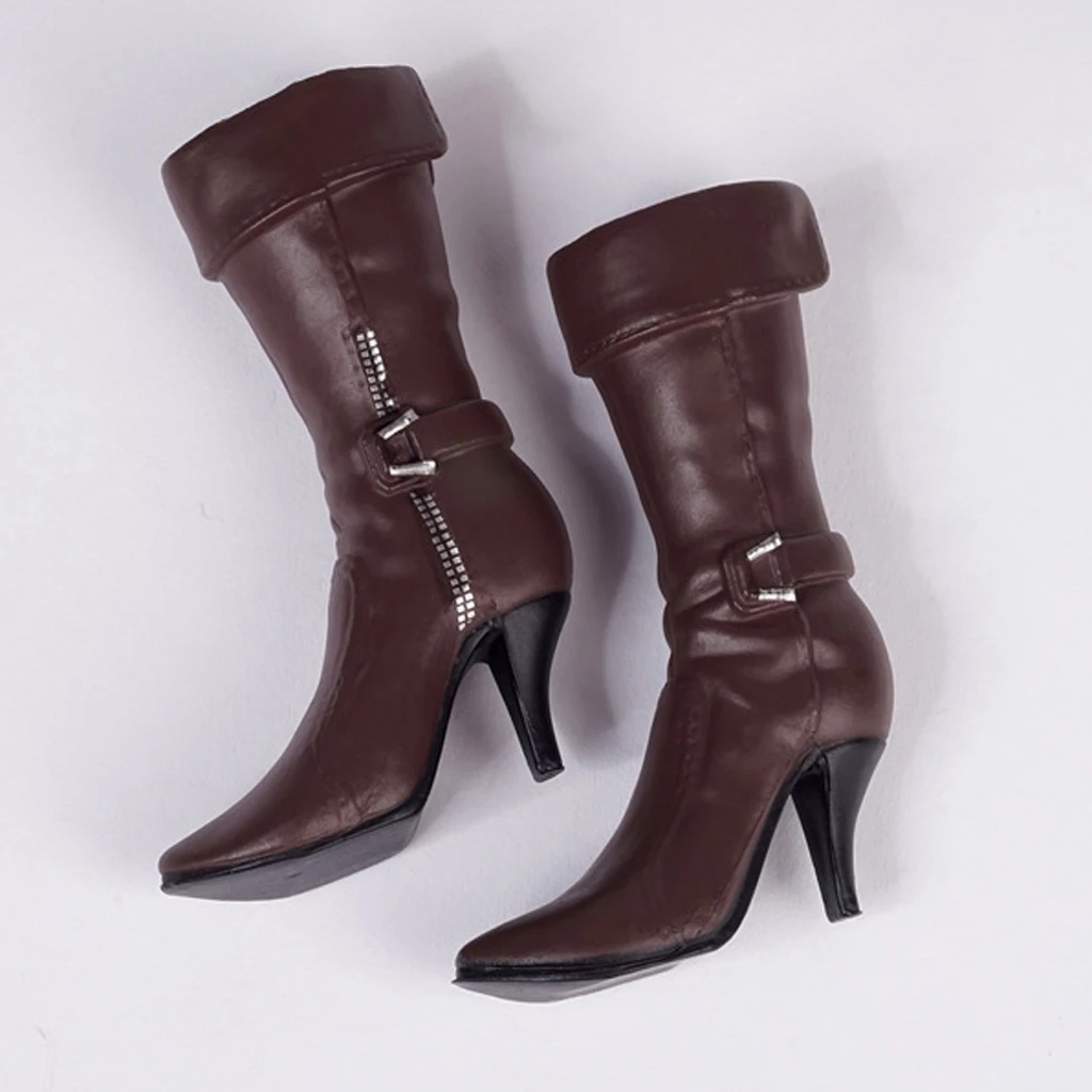 1/6 Scale Buckle Styled High Heeled Boots Mid-calf Boots Shoes for 12inch Female Action Figure Body   Phicen