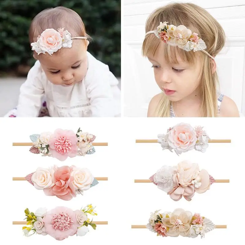 

18pc/lot Newborn Lace Pearl Flower Nylon Headband Baby Hair Bands Kid Headbands Princess Girl Flower Headband For Girls Headwear