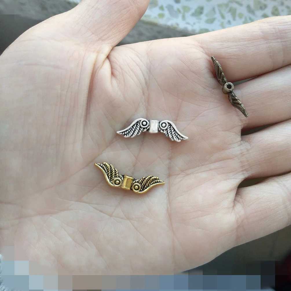 70pcs/lot Wholesales Beads For Costume Jewelry DIY Charms Made Silver Bronze Handiworks Crafts Bracelets Accessories Angel Wings