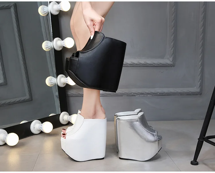 New Summer Slippers High Heels 15/18CM  Muffin Thick Platform Heel Women Slippers WedgeCasual Female Ladies Fish Mouth Shoes