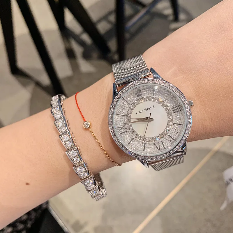 Brand Women Crystals Watches Fashion Summer Dress Watch Roman Number Moving Crystal Sands Full Steel Bracelet Wrist watch Quartz