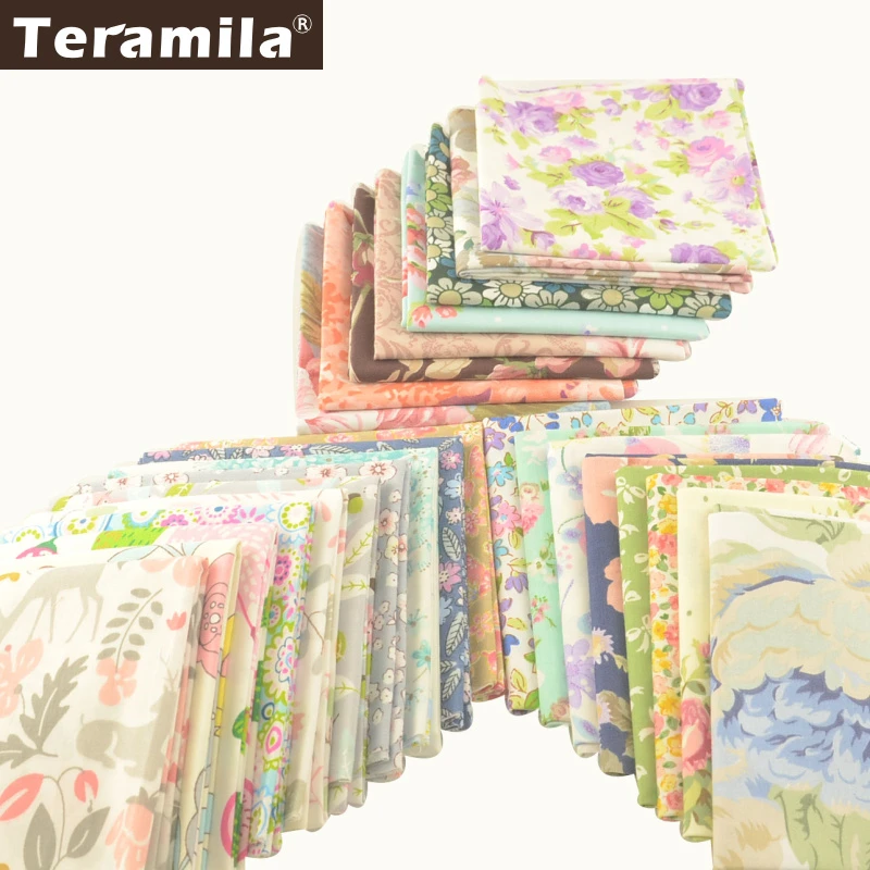 50x50cm Teramila Floral Designs 100% Cotton Fat Quarters Patchwork Fabrics Handmade DIY Quilting Cloth for Sewing Pillow Cushion