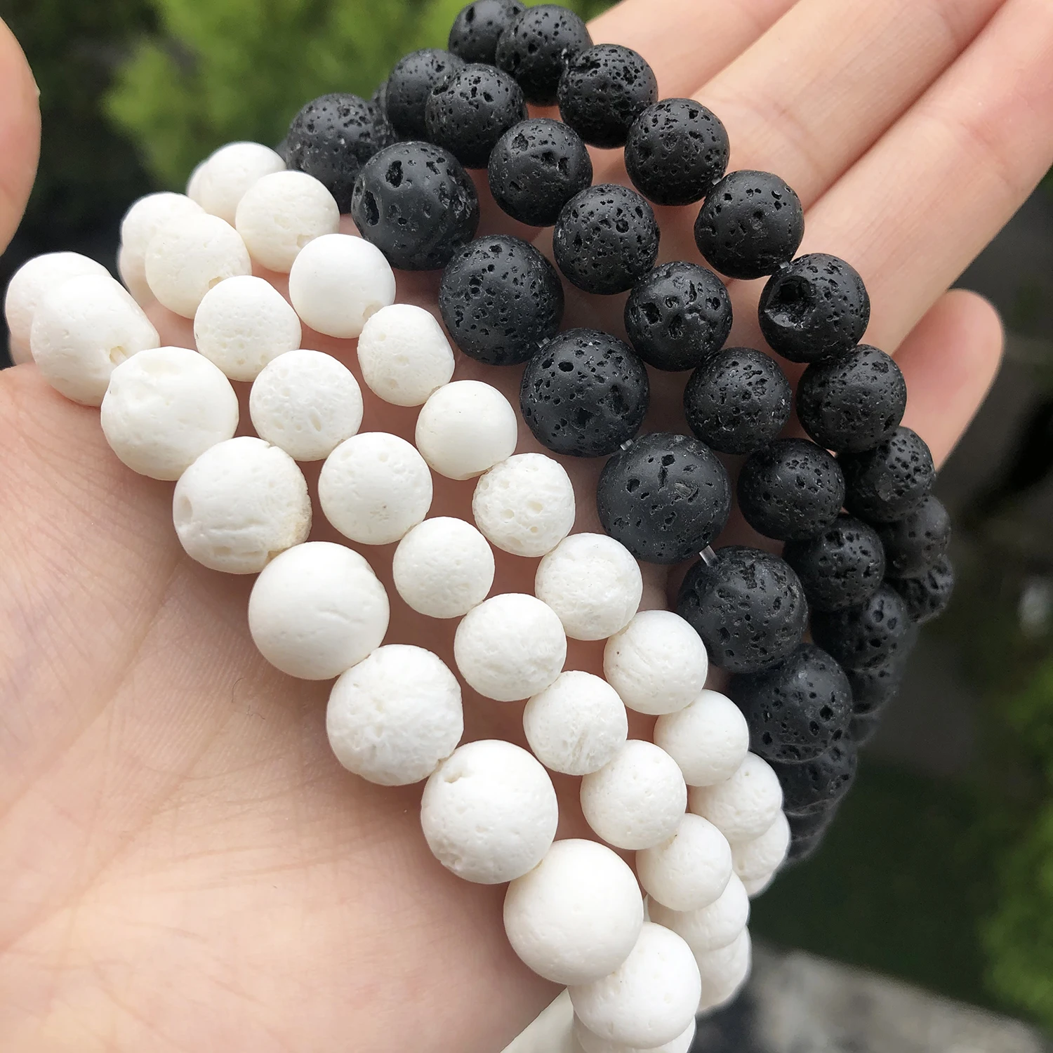 Natural Black White Volcanic Lava Stone Spacer Rock Round Loose Beads For Jewelry making DIY Bracelet Wholesale 15\'\' 4 6 8 10mm