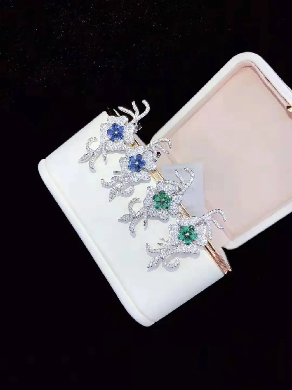 1 Pair Golden Plated Paved CZ Cubic Zirconia Earrings Back Flower Earrings