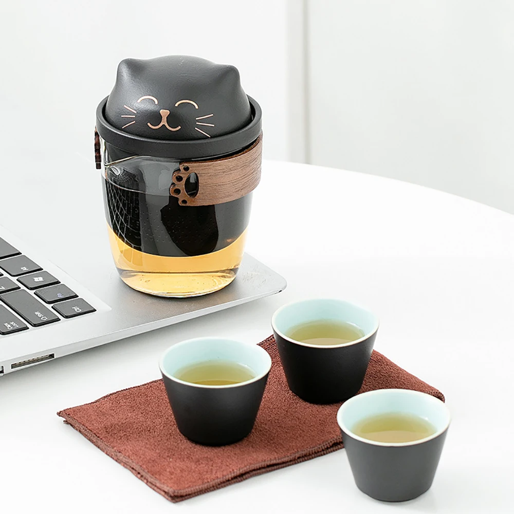 Portable travel tea set ceramics simple Kung Fu tea pot tea cup outdoor portable express cup 1 pot 3 cups