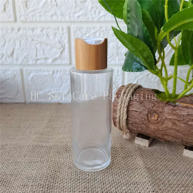 Wholesale custom logo wooden bamboo glass bottle 70pcs/lot 150ml Lotion pump bottle spray bottle 5OZ empty cosmetic containers