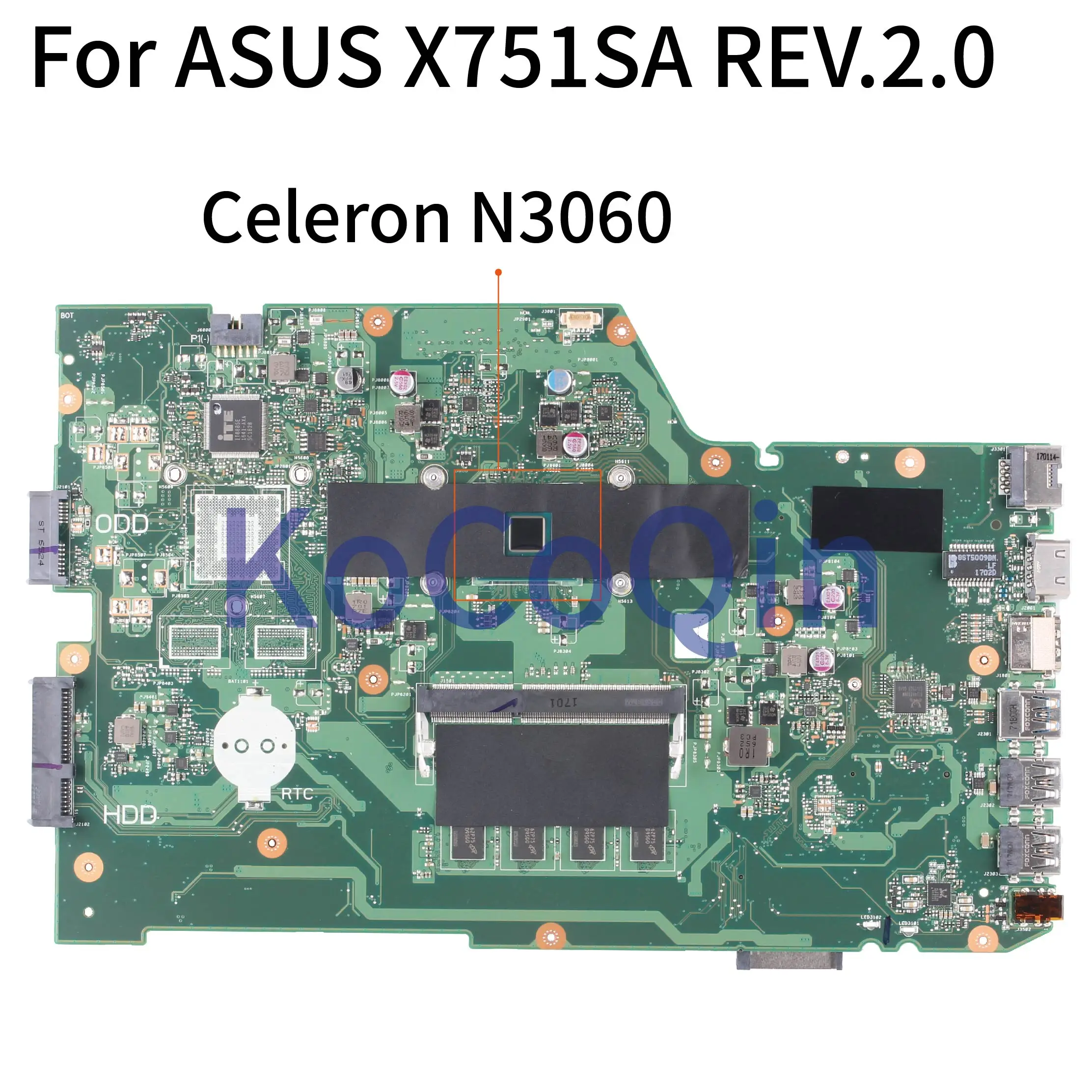 KoCoQin Laptop motherboard For ASUS X751SA X751S X751SJ X751SV Mainboard REV.2.0 SR2KN Celeron N3060 tested