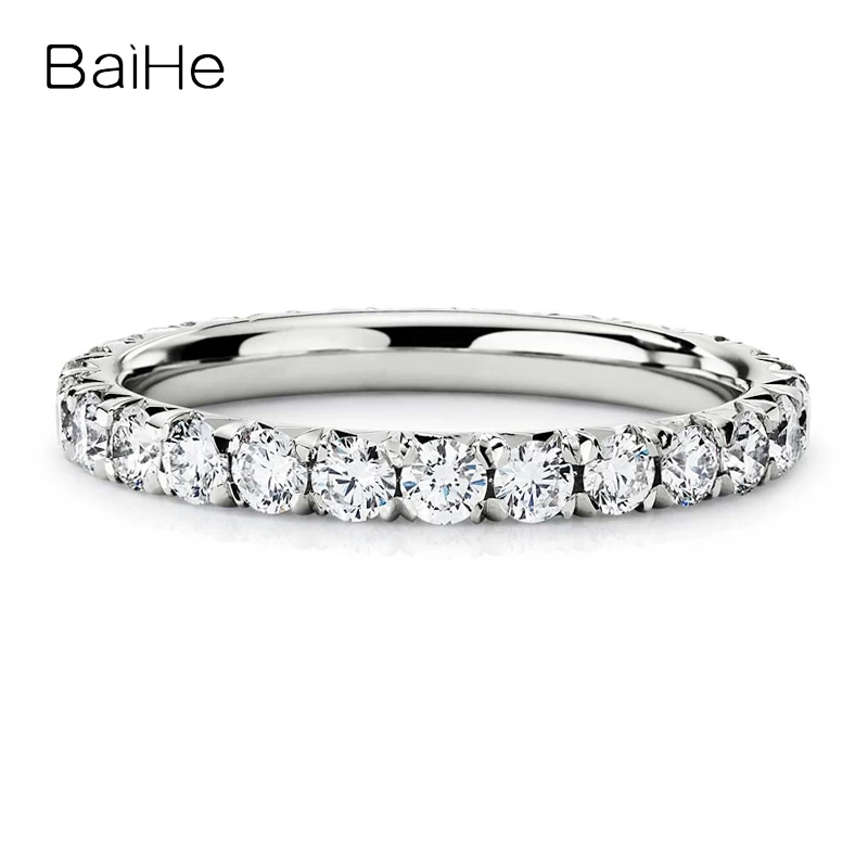 BAIHE Solid 18K White Gold 0.95ct H/SI Full circle Natural Diamond Ring Women Men Wedding Engagement Trendy Fine Jewelry Making