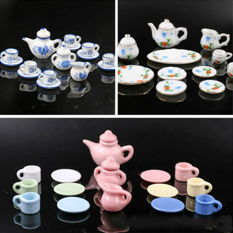 

Mini Tea Set Suits=1Teapot+1Tea Tray +4 Cups Chinese Style Dollhouse Miniature Doll Living Room Accessories Kids Gift