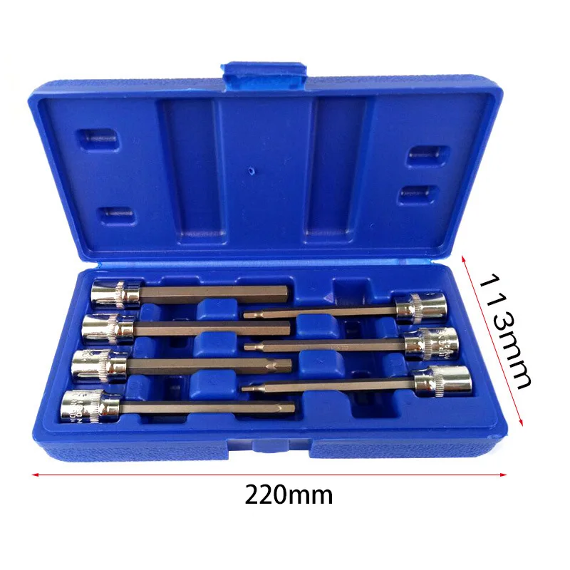 7pc 3/8 Extra Long Socket Set 3-10mm Socket Adatper for Torque Socket Wrench Hex Allen Key Screwdriver Bit Set Hand Tools